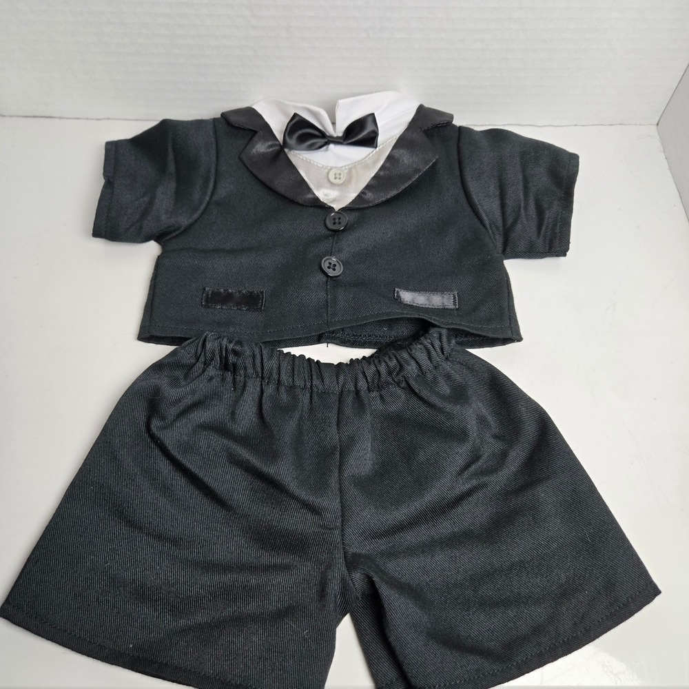 Build a Bear Groom Wedding Tuxedo Suit Outfit Black & White Gray Vest BABW